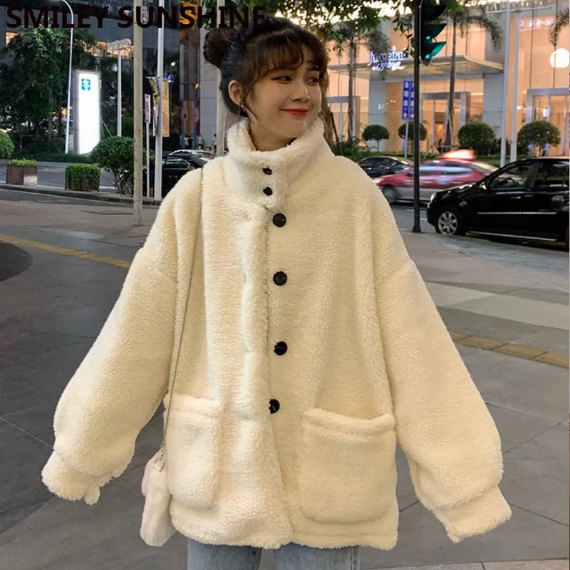 Women's Fleece Jacket Cardigan Women Teddy Bear Coat Faux Fur Jacket Dames  Jassen Winter Jackets For Women 2021 Female Outwear