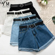 Fakuntn yuoomuoo todos os match faixas casuais mulheres denim shorts frisando cintura alta magro verão jeans shorts feminino chique quente
