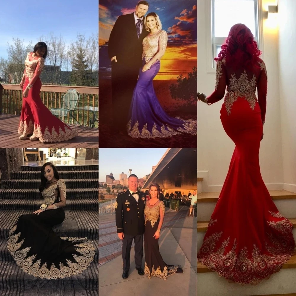 Ship Today Real Photo Elegant Blue Mermaid Prom Dresses Long Sleeves Backless Engagement Robe Birthday Gift Women Robe de soiree