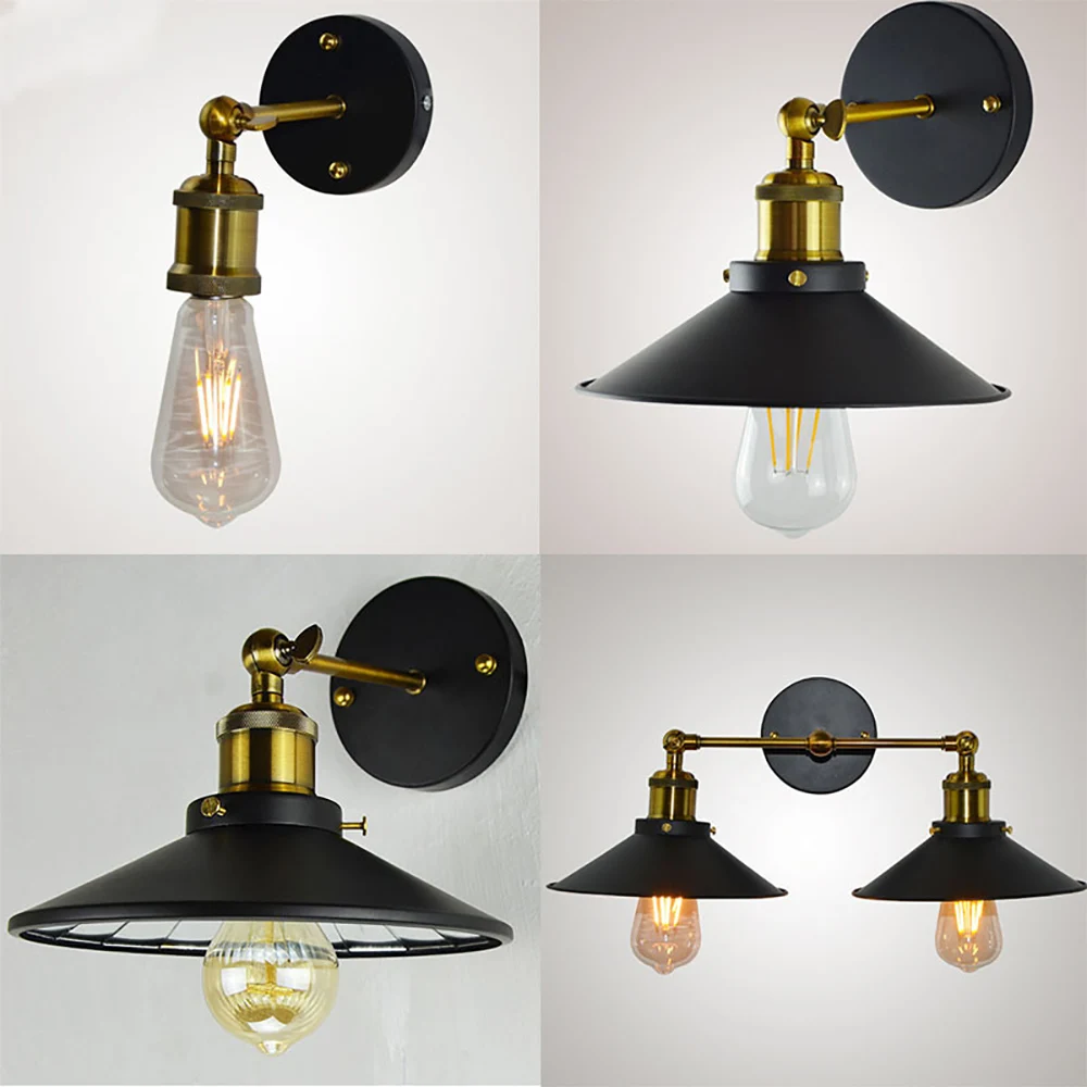 

Vintage Wall Lamp Black E27 Retro Sconces Wall Light Industrial Iron Wall Mounted Lamps Indoor Lighting 1pcs