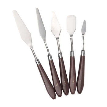 

5pcs/set Wood Handle Professional Stainless Steel Cream Spatula Palette Oil Painting Mixed Knife Art Supplies for Artist Canvas