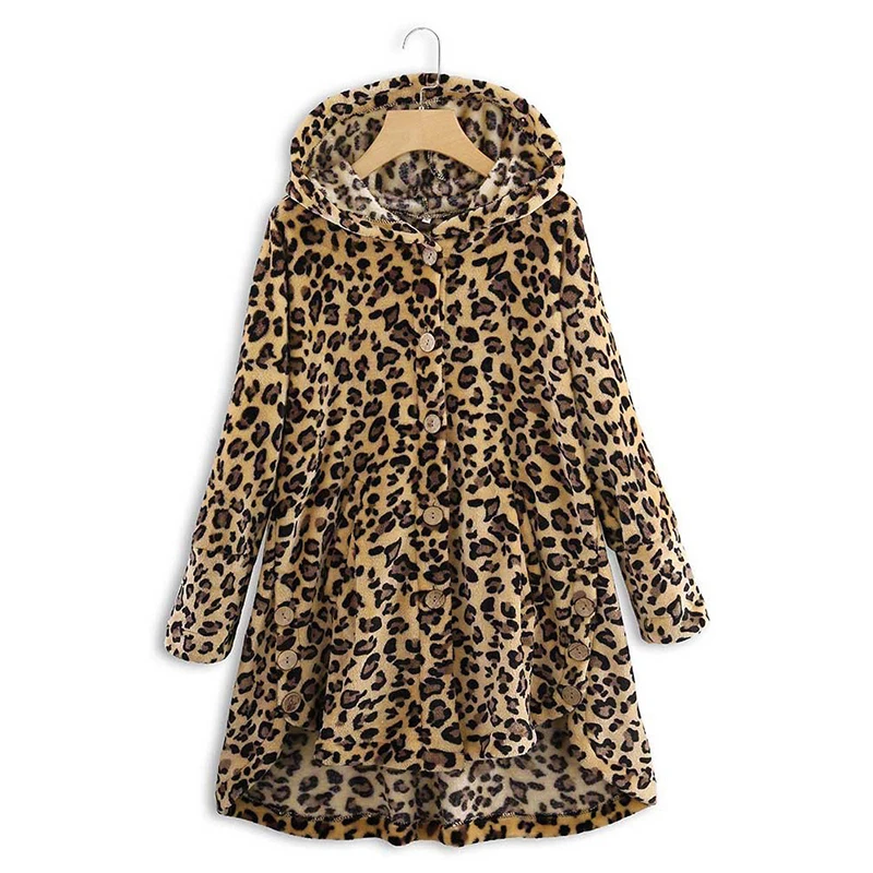 Yellow Leopard Зимнее пальто из овечьего меха, женская теплая куртка с капюшоном, средней длины, одноцветная однобортная куртка из искусственного меха ягненка, 13 цветов, зимняя верхняя одежда - Цвет: Yellow Leopard