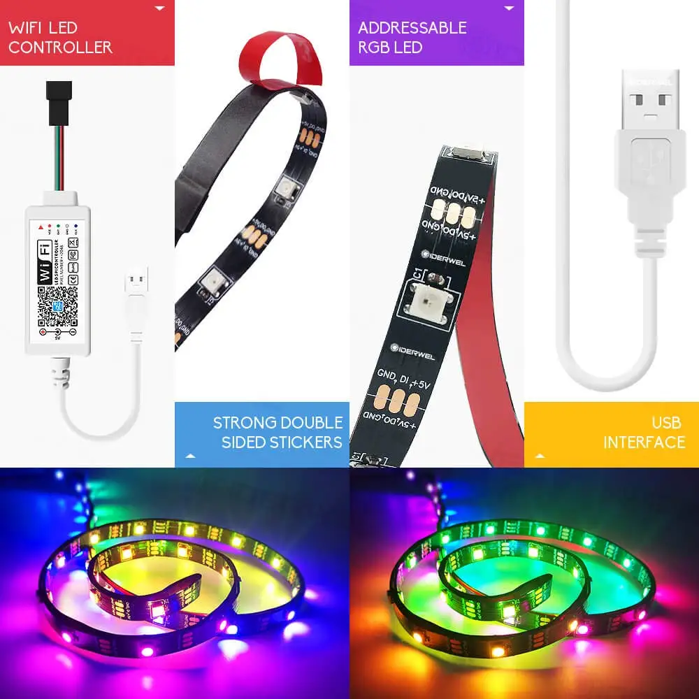 Magic Home WS2812b 5050 RGB светодиодные полосы Набор Wi-Fi приложение управление адресуемый светодиодный пиксельный фоновый свет телевизора IOS Android Alexa Google
