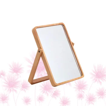 

Wooden Makeup Mirror Foldable Toilet Glass Fill Light Mirror Square Looking Glass for Wpmen Girls