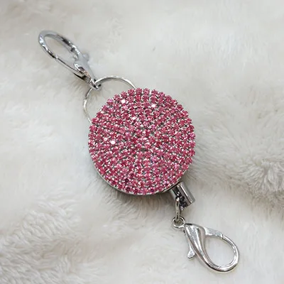 KC07 Crystal Rhinestone Multi-color Handmade Badge Holder Key Chain Retractable Clip - Цвет: KC07
