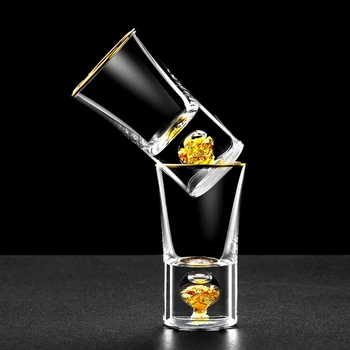 

Crystal Gild Built In 24K Gold Leaf Sake Liquor Shot Glass Dispenser Vodka Spirit Sheezer Small Wine Glasses Strong Drink Cup
