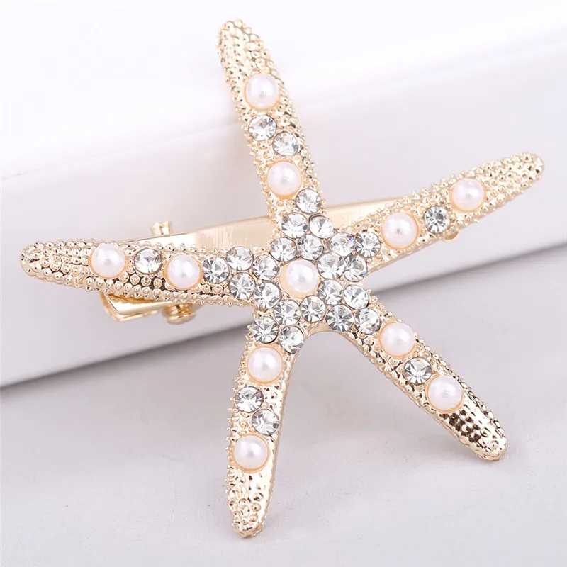 1 Pcs Fashion Lady Girl Beach Wedding Natural Hairpin Starfish Hair Clip With Crystal Pearl Hot