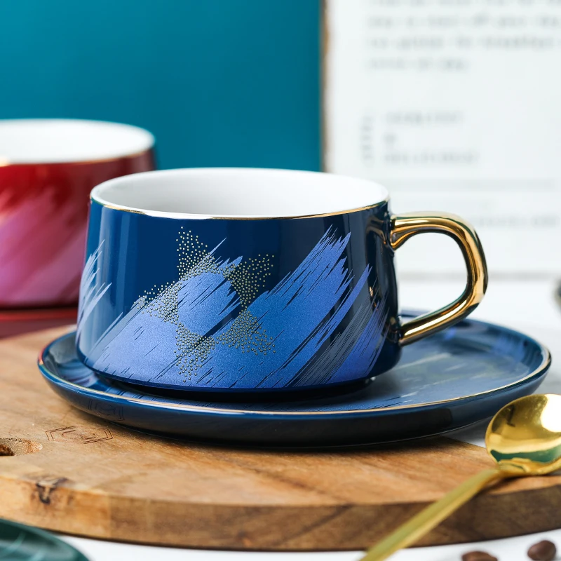 Nordic Style Household Mixing Cup Creative Gold Coffee mug Saucer Set European-Style Small Luxury Afternoon Tea | Дом и сад