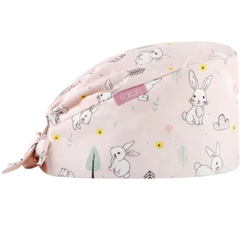 

Doctor Cap Unisex Cute Cap Rabbit Printed Cotton Nurse Cap Hat Printed Work Cap Costume Gadget for Woman Man (Pink, Rabbit Patte