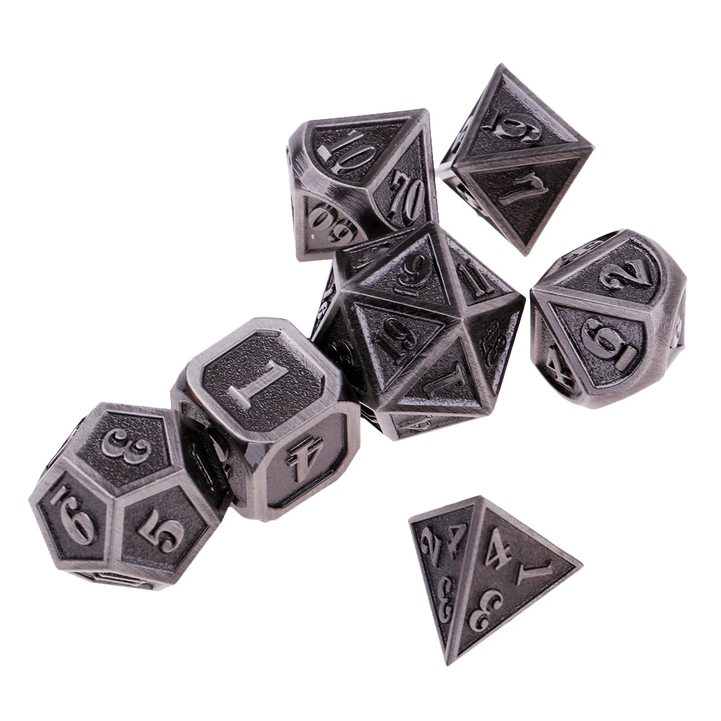 7pcs Embossed Heavy Metal Polyhedral Dice Set for D&D DnD RPG MTG Accessory Parties Board Game Dices Polyhedral Dices 