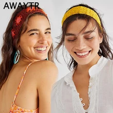 

AWAYTR Fashion Crochet Elastic Head Band For Hair Accessories Hollow out Knit Headband For Adjustable Head Wear Hair Bands