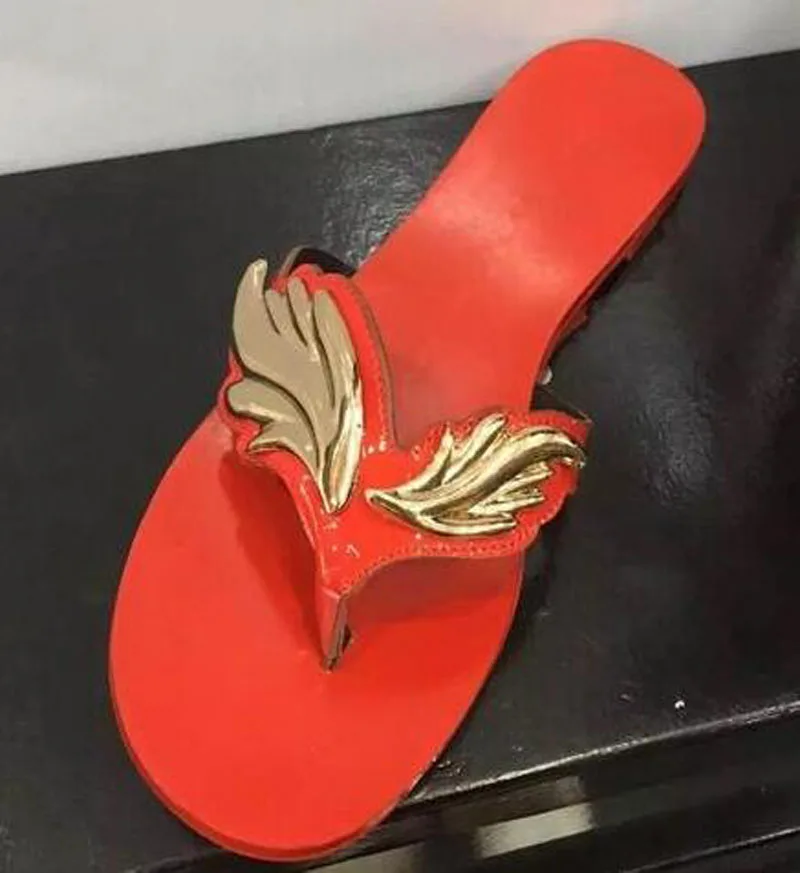 Листья флип-флоп Женские сандалии модное серебряное кольцо золото, ангельские крылья, женские босоножки на плоской подошве в римском стиле разработан, Вьетнамки, женская обувь, размер 42