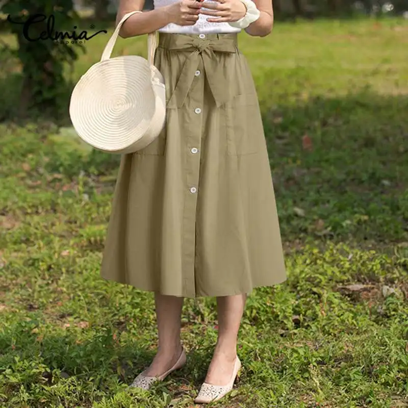 Oversized Celmia Bohemian Women Skirts 2021 Fashion High Waist Bow