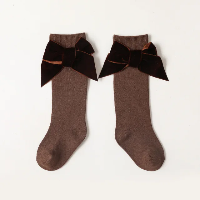 Winter Autumn Baby Girls Christmas Socks Bowknot Kids Knee High Long Sock Cotton Spanish Children 1-8 Years Toddlers Tube Socks Coffee