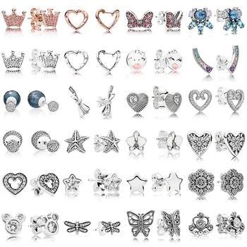

925 Sterling Silver hearts earrings for women fashion jewelry sterling-silver-jewelry crown earring snowflake brincos earings