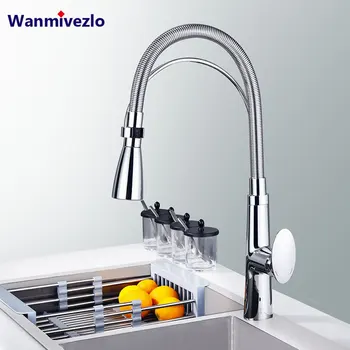 

Chrome Spring Kitchen Faucet Pull out Side Sprayer Dual Spout Tap Deck Mounted Kitchen Mixer Tap Kitchen Cold Hot Water Mixertap
