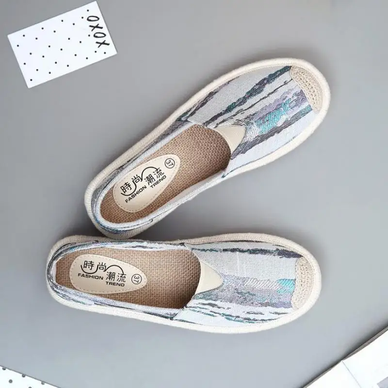 

Casual Loafers Slip On Flats Fisherman Shoes Woman Casual Summer Autumn Canvas Espadrilles Ladies Lightweight Shoes Breathable
