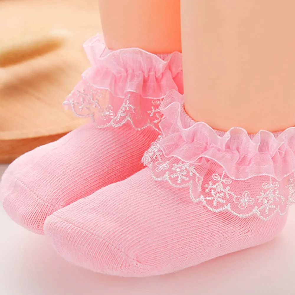 S pink Короткие носки для малышей милые хлопковые носки для новорожденных кружевные носки принцессы носки с начесом для младенцев и девочек - Цвет: S pink