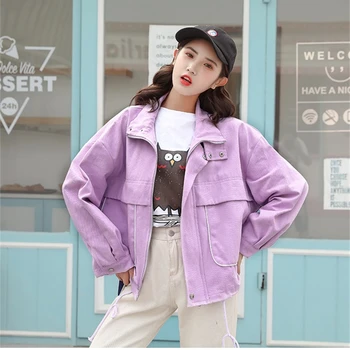 

Spring Autumn Denim Jacket Women Short Loose Long Sleeve Lace up Vintage Jeans Jacket Korean Coat Female Wild Outwear Tide G195