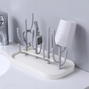 

ABS Cup Holder Cactus Shape Multifunctional Kitchen Countertop Simple Drying Rack Large Capacity Storage Drain Home Space Saving