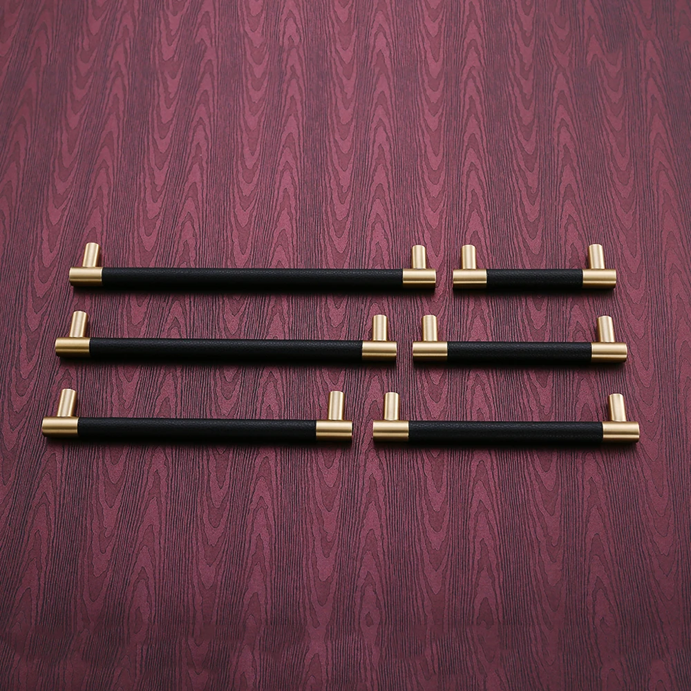 1 PCS Cabinet Knobs/Handles Brass Cupboard Wardrobe Pull Black/Brown Leather Door Handles High Quality Home Decor