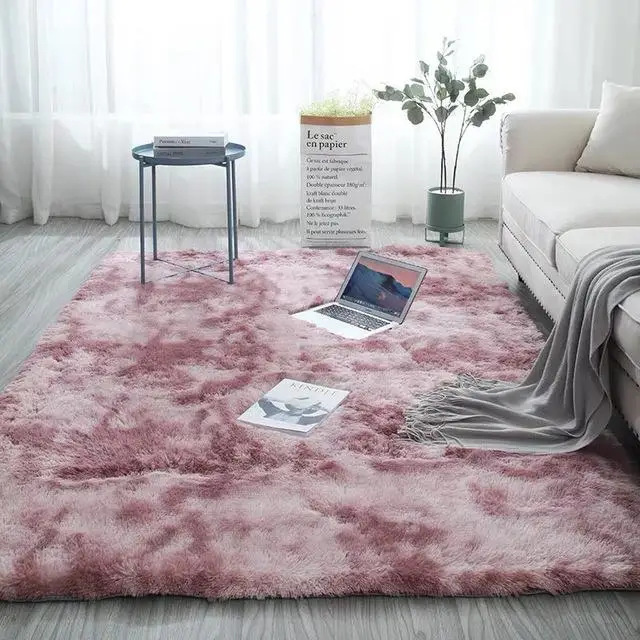 17 ковер с длинным ворсом, крашеный градиентный Пушистый Ковер для спальни, современный коврик для журнального столика, серый, 140x200 см - Цвет: Розовый