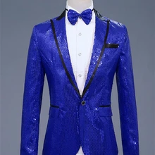 Украшенный Мужской Блейзер Королевский Синий блестящий расшитая блестками куртка мужской блейзер для ночного клуба хост Свадебный костюм куртка сценические певцы пальто