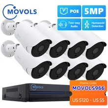 MOVOLS 8CH 5MP POE AI cámara CCTV Kit de sistema de seguridad de dos vías de Audio al aire libre 5MP cámara IP H.265 P2P Video Vigilancia Conjunto NVR