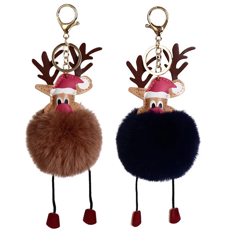Брелок для ключей с меховым шариком Санта-Клауса, Рождественская сумка с комочком шерсти, подарок с оленем, Новогоднее украшение