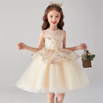 

Little Girls Baby Sweet Cute Champagne Color Sequined Princess Prom Dress For Birthday Wedding Party Ceremony Host Dress Clothes