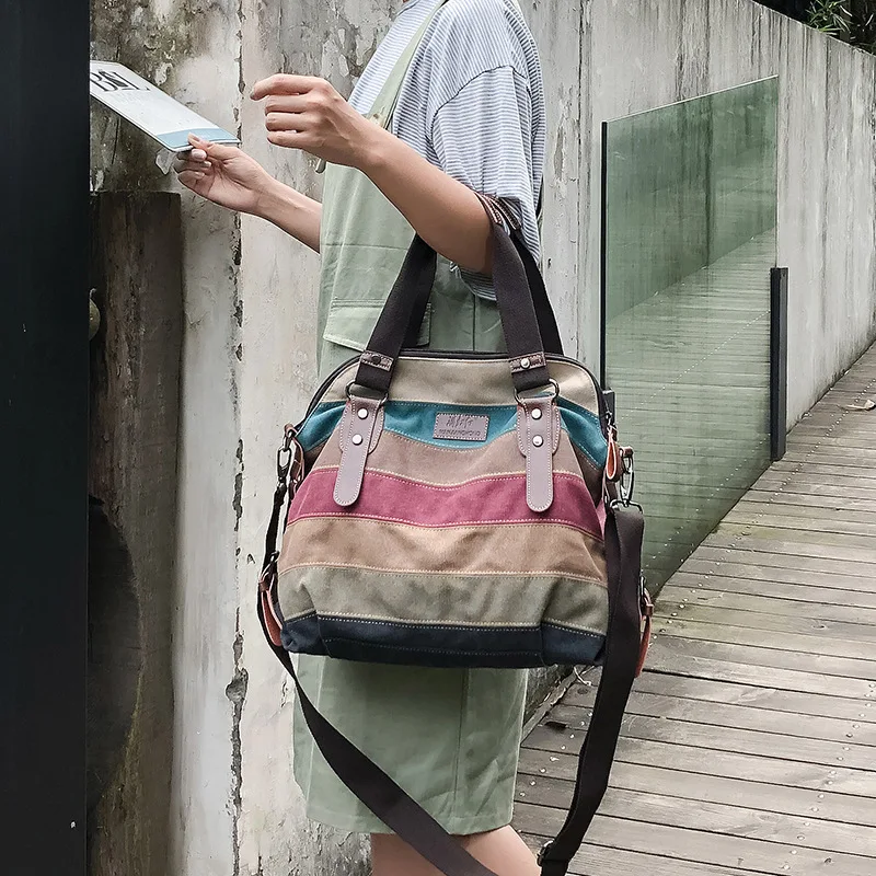 

Crossbody Bags for Women Torebka Damska Leisure Fashion One Shoulder Large Capacity Female Bag Striped Patchwork Bag