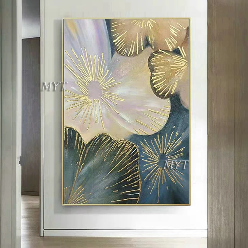 

Texture Gold Flower Wall Art 100% Handmade Flower Oil Painting Gold Canvas Paintings Canvas Art Modern Decoration Piece For Home