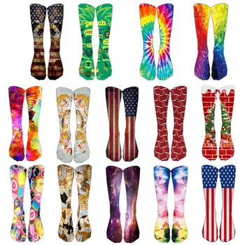 

Women Men Novelty 3D Digital Print Crew Socks Rainbow Tie Dye Funny US Flag Floral Pattern Christmas Tube Stockings
