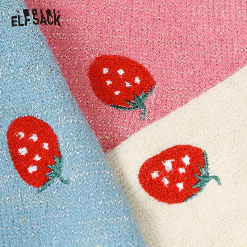 Baratos ELFSACK bordado fresa perla botón Casual Cardigan, mujeres 2019 otoño manga larga dorado seda dulce suéter coreano