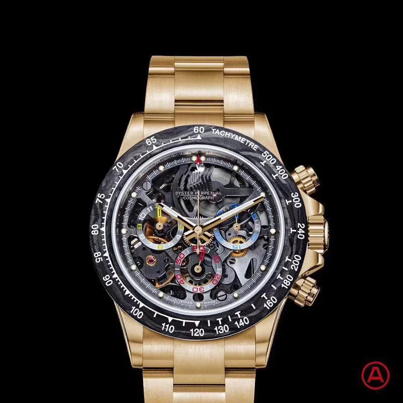 

Luxury Brand New Silver Rose Gold Black Skeleton Japanese Quartz Chronograph Stainless Steel Men Watches Sapphire Ceramic Bezel