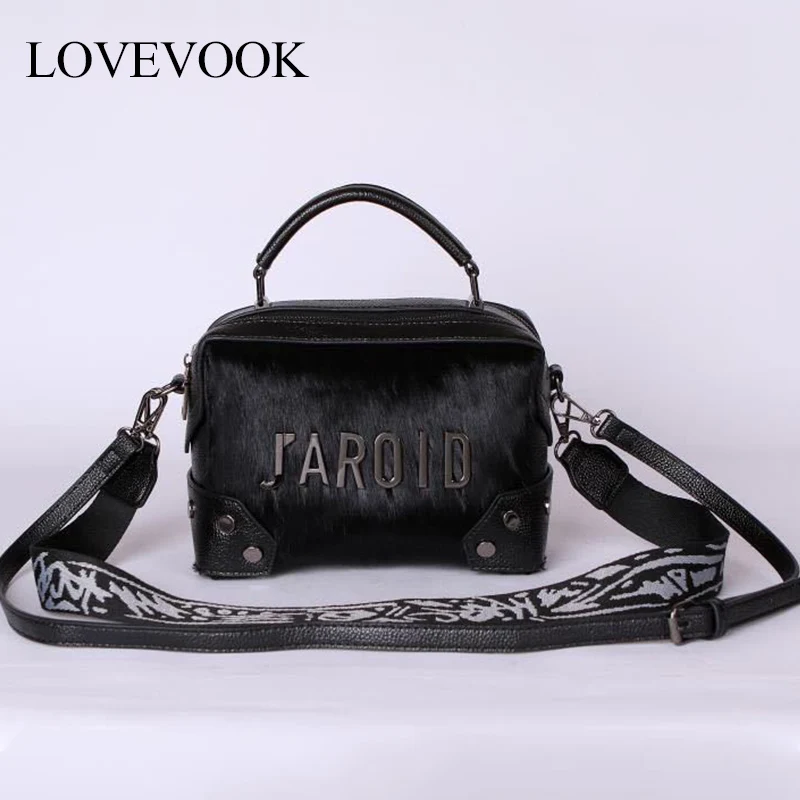 

LOVEVOOK women handbag with top handle real fur crossbody bags for ladies house hair black messenger bag female for winter 2019