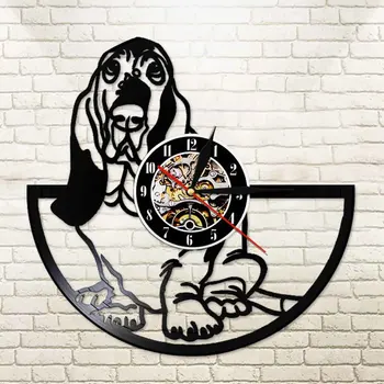 

Basset Hound Dog Grooming Wall Art Puppy Dog Pet Multi Coldecorors LED Sign Animal Vinyl Longplay Record Wall Clock