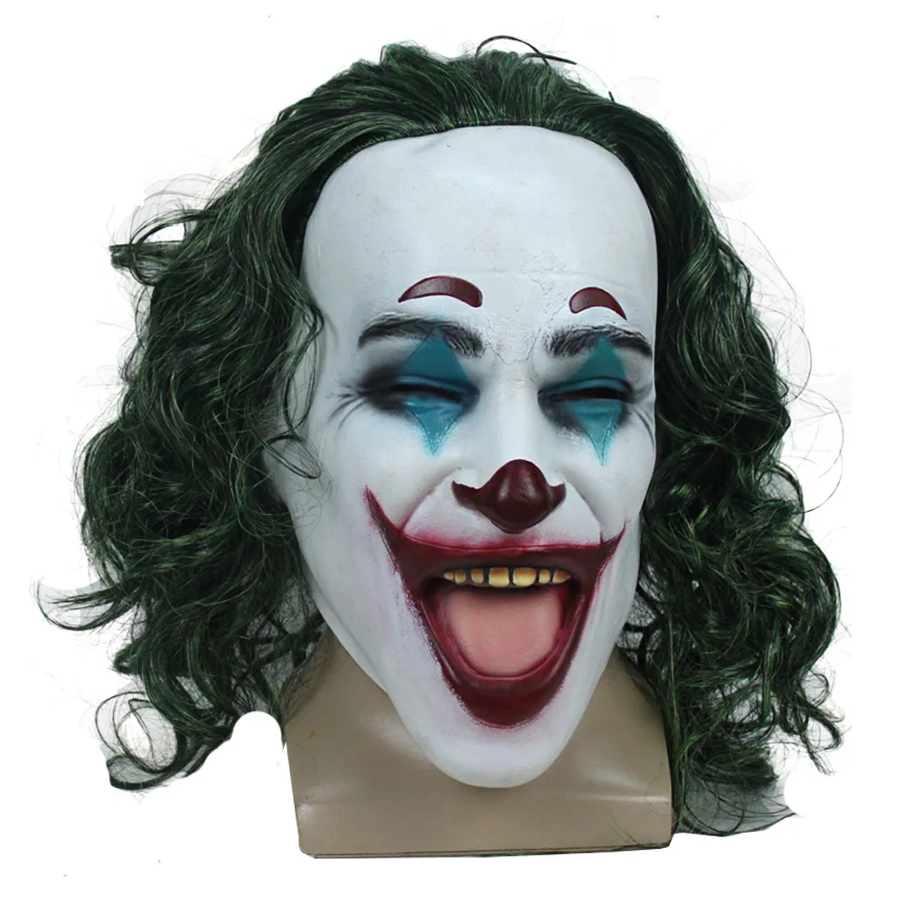 Joker Batman Mask Latex Joaquin Phoenix Arthur Fleck Clown Cosplay Mask with Green Hair Halloween Party Props Adult Men Women