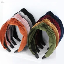 AOMU осень зима повязки с узлом Женские винтажные бархатные однотонные аксессуары для волос эластичная чалма повязка на голову обруч