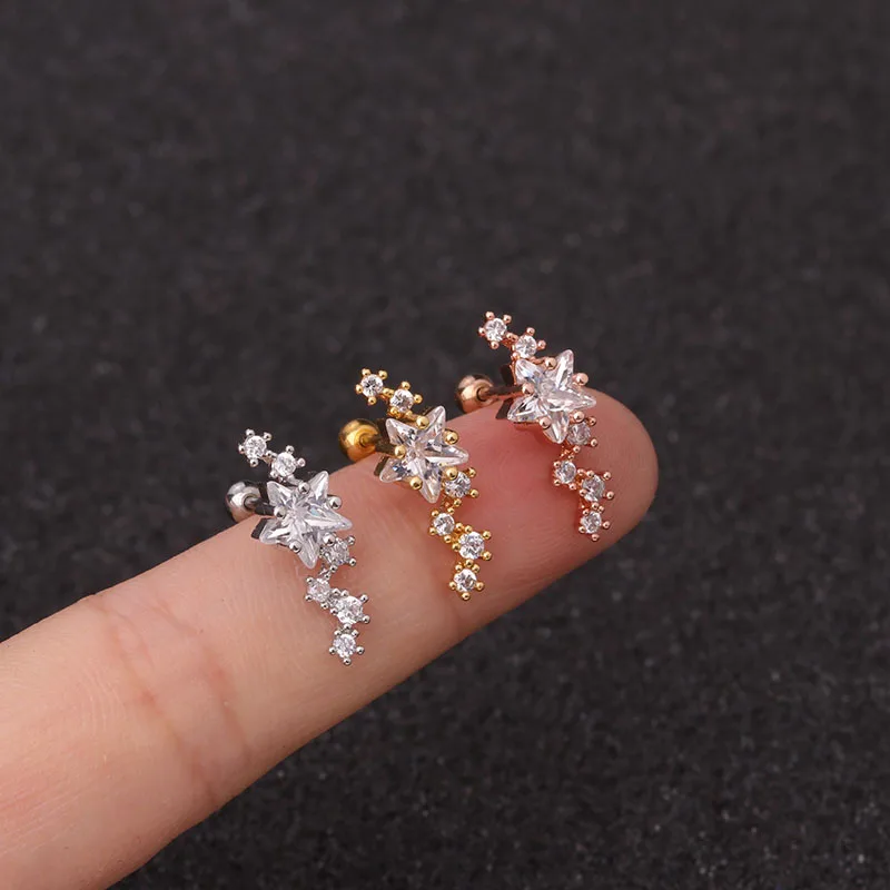 1pc Cz Curved Ear Cartilage Helix Earring Tragus Rook Conch Screw Back