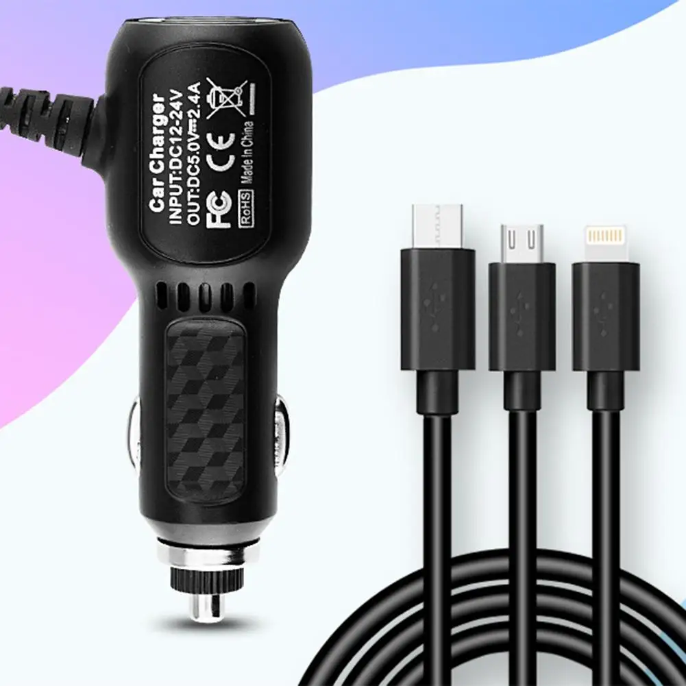 12V 4A автомобиля Зарядное устройство 3-в-1 двойной USB кабель многофункциональном автомобильном Зарядное устройство с микро USB Порты и разъёмы разъемы для сотовые телефоны, планшеты