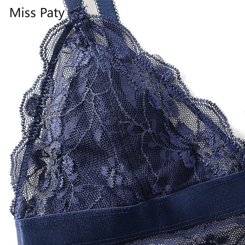 sexy Small sling lace triangle cup soft cup without steel ring underwear pure cotton no sponge bra lingerie bralette black