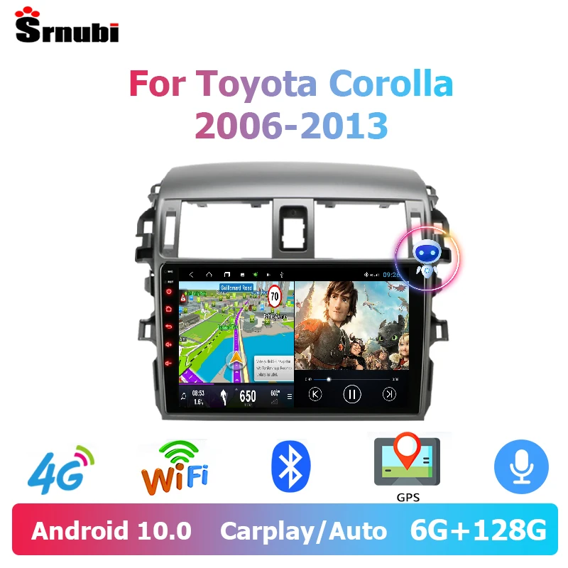 Srnubi Android 10 Car Audio Radio DVD for Toyota Corolla E140/150 2006 - 2013  Multimedia Player 2Din GPS Navigation Auto Stereo