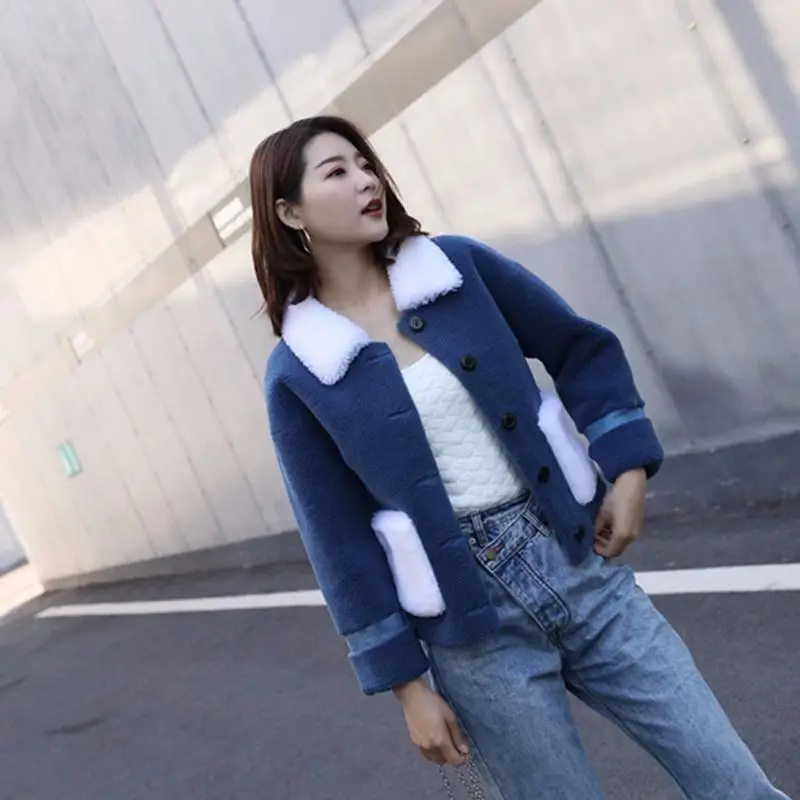 Женское зимнее пальто из натурального меха года, Смешанная Натуральная шерсть, настоящая оторочка из овечьей шерсти, куртка, Женская шерстяная теплая верхняя одежда, K319