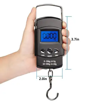 

50Kg 10g Mini Digital Scale for Fishing Luggage Travel Weighting Steelyard Hanging Electronic Hook Scale Kitchen Weight Tool