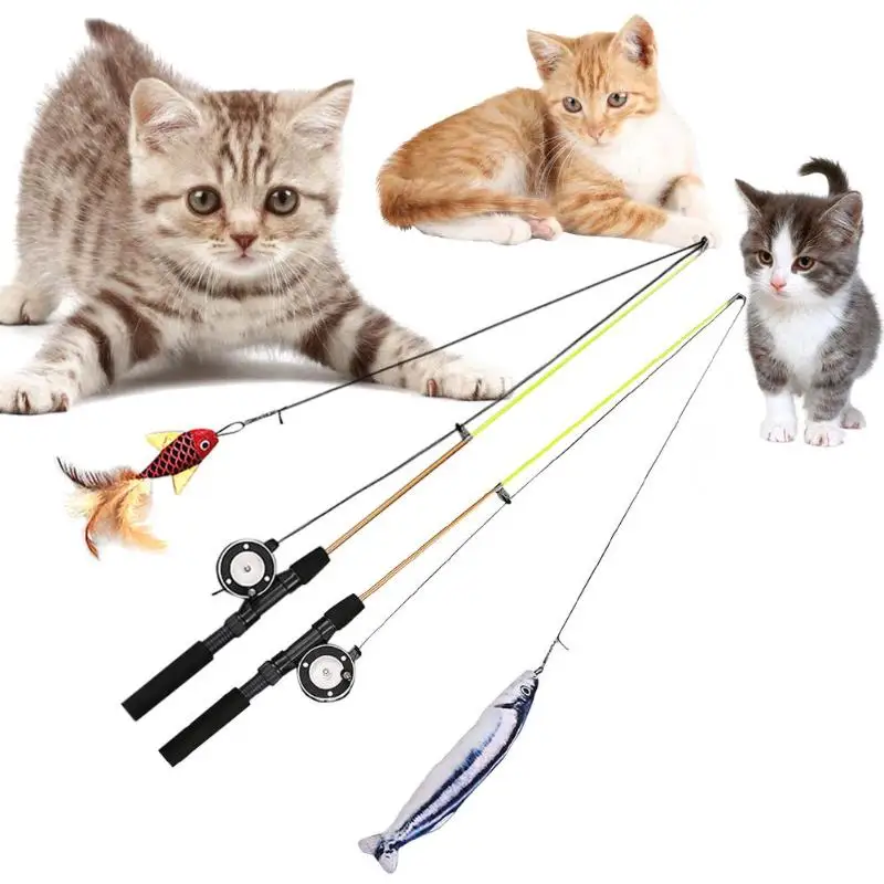 1PC Teaser Feather Toys for Kitten Funny Retractable Rod Cat Wand Head Pet Toy Product | Дом и сад