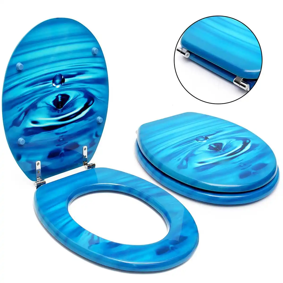 

Toilet Seat Universal Toilet Seat Lid Cover Water Drops Household MDF Type Thicken Replacement Toilet Seat Cover Antibacterial