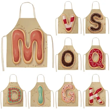 

1Pcs Letter Pattern Kitchen Apron Sleeveless Cotton Linen Kids Aprons For Cooking Baking bbq Home Cleaning Tools 53*65cm