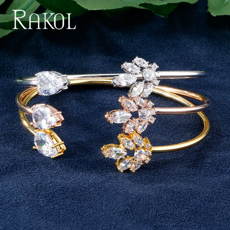 RAKOL Изысканная Личность Дизайн кубического циркония браслет манжета ювелирные изделия для женщин платье аксессуары RB22127