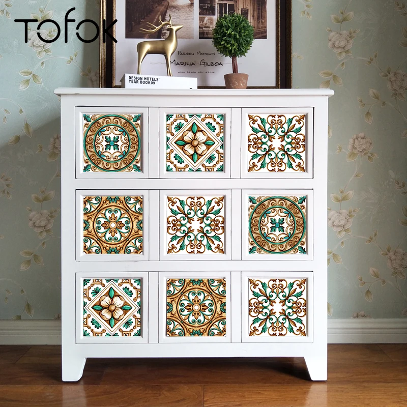 

Tofok DIY Retro Pattern Tile Wall Sticker Decorative Film for Kitchen Bathroom Waterproof Decals Home Furniture Table Sticker